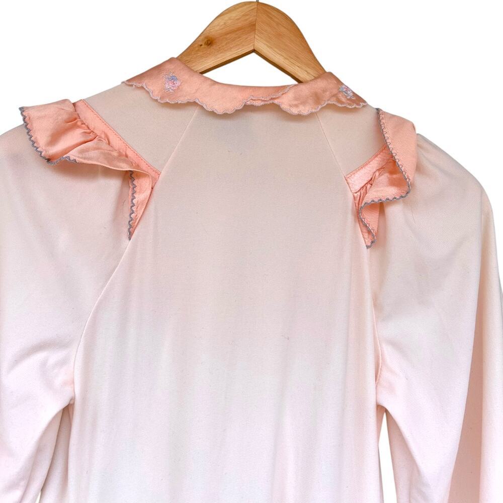 Vintage Nightgown Ruffle Floral Embroidered Pink Maxi Pajamas Size Small 70's - Picture 6 of 7
